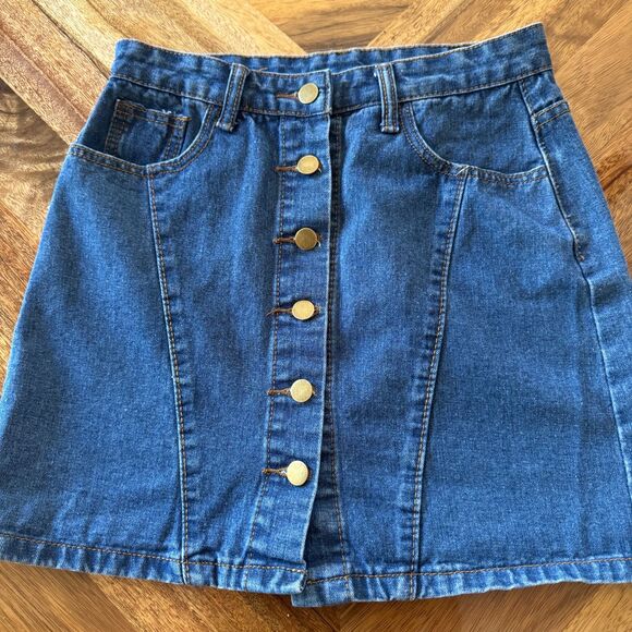 Dark Denim Jean Skirt A Line Button Up Front Western Country Flare Mini Midi - Picture 1 of 4